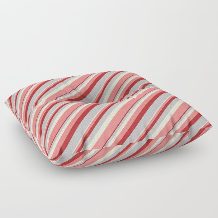Light Yellow, Light Coral, Red, and Grey Colored Lines/Stripes Pattern Floor Pillow
