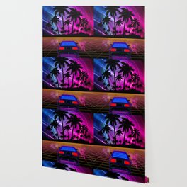 Neon landscape: Synthwave horizon & car [synthwave/vaporwave/cyberpunk] — aesthetic poster, retrowav Wallpaper