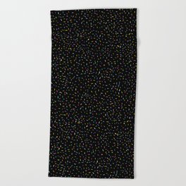 Colorful Sprinkles Jimmies on Black Background Playful Simple Pattern Beach Towel