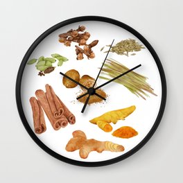 Watercolor Illustration of a set of spices Wall Clock