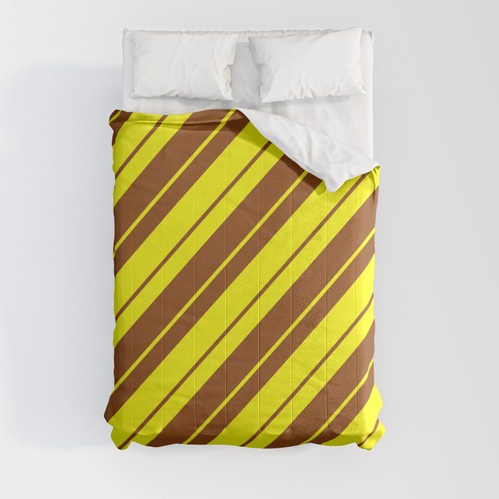 Brown & Yellow Colored Striped Pattern Comforter