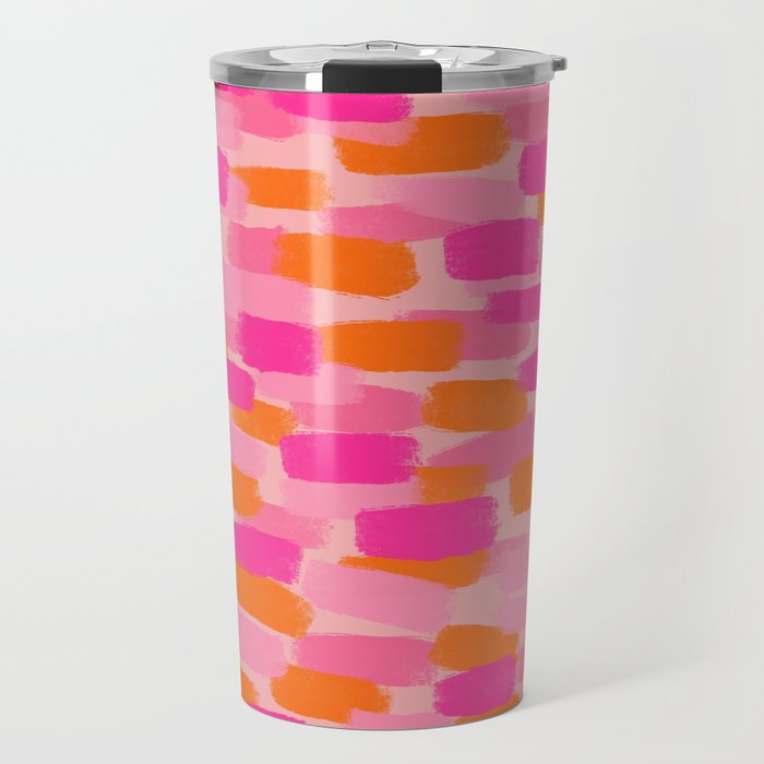Abstract, Paint Brush Effect, Orange and Pink Travel Mug