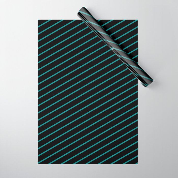 Dark Cyan and Black Colored Lined/Striped Pattern Wrapping Paper