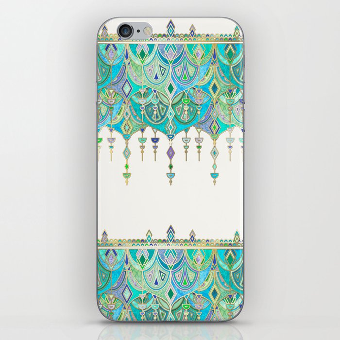 Art Deco Double Drop in Jade and Aquamarine on Cream iPhone Skin