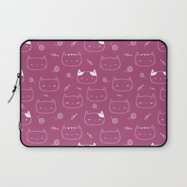 Magenta and White Doodle Kitten Faces Pattern Laptop Sleeve