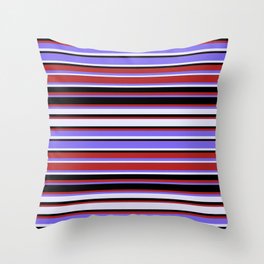 [ Thumbnail: Red, Medium Slate Blue, Lavender, and Black Colored Stripes/Lines Pattern Throw Pillow ]