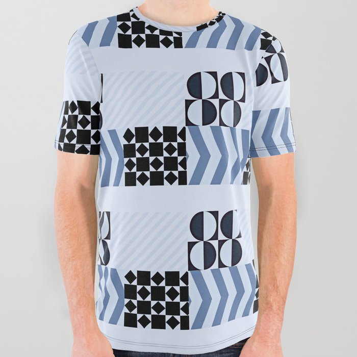 Dancing with Mondrian in Blue All Over Graphic Tee