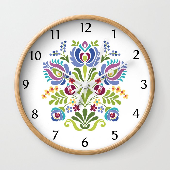 Hungarian Folk Design Violet Wall Clock