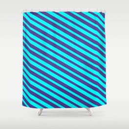 [ Thumbnail: Aqua & Dark Slate Blue Colored Striped/Lined Pattern Shower Curtain ]