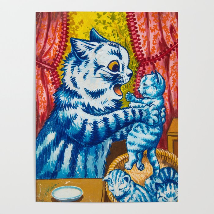 Cat and her Kittens by Louis Wain Poster