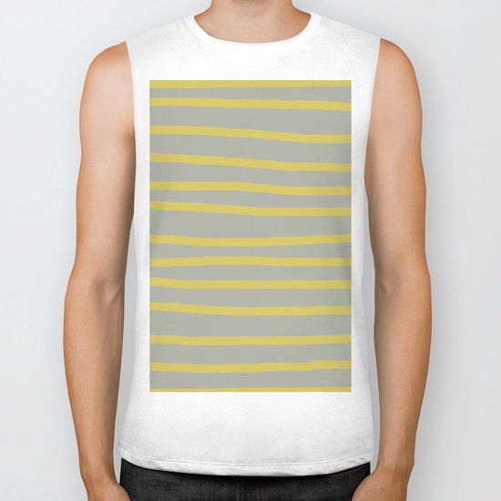 Simply Drawn Stripes in Mod Yellow Retro Gray Biker Tank