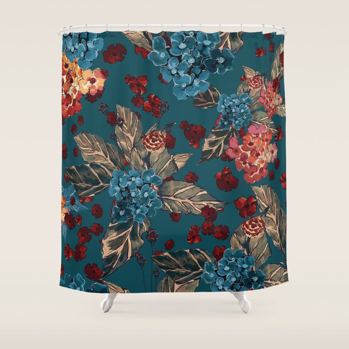 Deep Moody Floral Watercolor Dark Red Rich Dark Blue And Brown