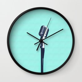 Retro Microphone on Teal Wall Clock