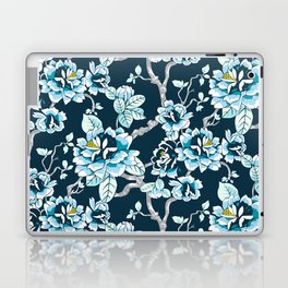 Spring Flowers Pattern Blue on Deep Blue Laptop Skin