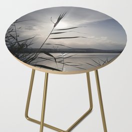 Cattails by the lakeshore at sunset Side Table