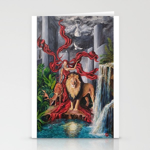 Oil painting Original painting Surrealism original Painting on canvas Oil painting lion Oil painting the woman in red Stationery Cards