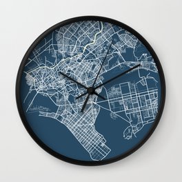 Karachi Blueprint Street Map, Karachi Colour Map Prints Wall Clock