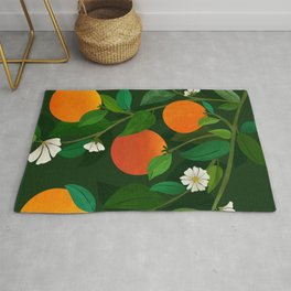 Oranges and Blossoms Botanical Illustration Area & Throw Rug