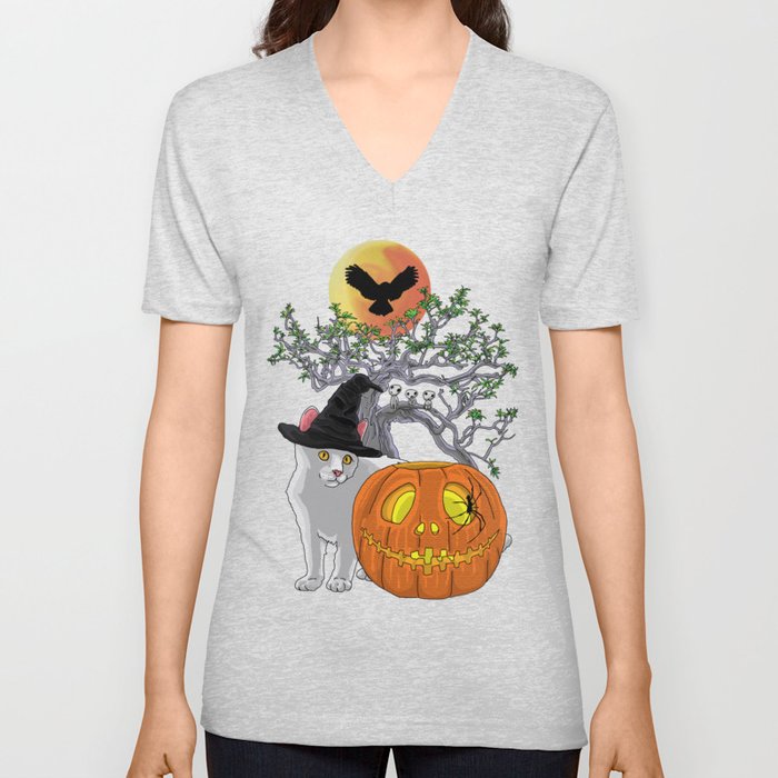 Cat Halloween Boys V Neck T Shirt