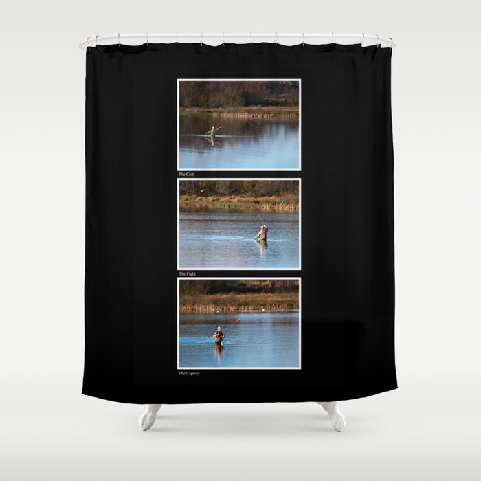 Gone Fishing Triptych Black Shower Curtain By Stevepurnell Society6