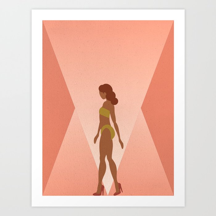 Woman in Bikini Inside Art Deco Geometric Shapes, Entitled "Hollywood, Right" Art Print