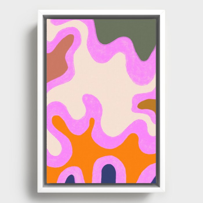 70s Colorful Retro Liquid Swirls Composition Framed Canvas