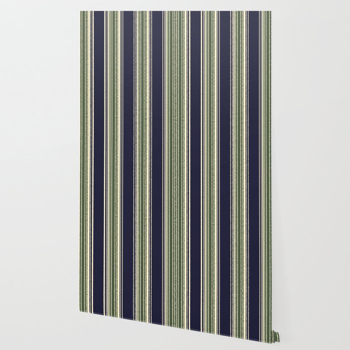Navy blue and sage green stripes Wallpaper by dayone | Society6