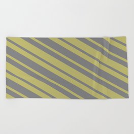[ Thumbnail: Dark Khaki & Gray Colored Lined/Striped Pattern Beach Towel ]