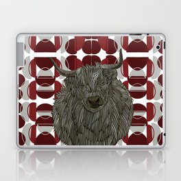 Fluffy Highlands cow on a red pattern background - animal graphic design Laptop Skin