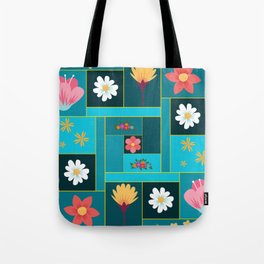 Turquoise, baby blue and flower pattern Tote Bag
