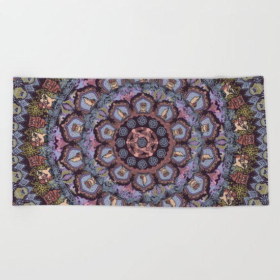 English Bulldog yoga Medallion Beach Towel