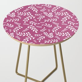 White Leaves on a Mystic Maroon background Side Table