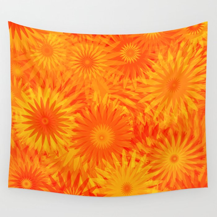 Dandelion Yellow Orange Flower Pattern  Wall Tapestry