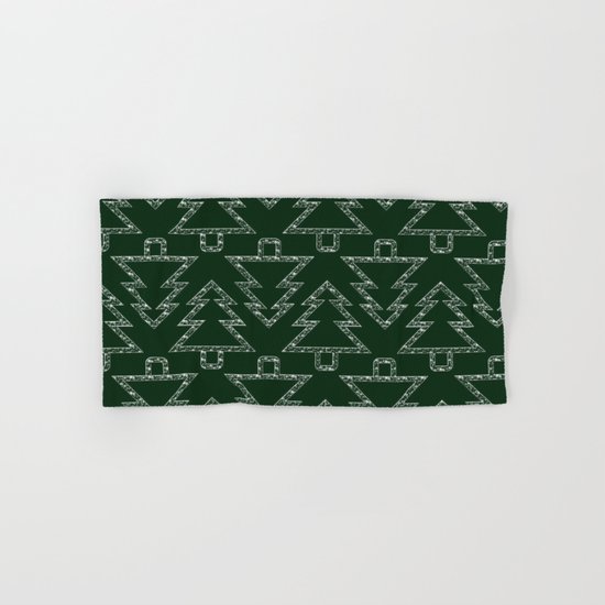 Merry Christmas- Abstract christmas tree pattern on festive green Hand & Bath Towel