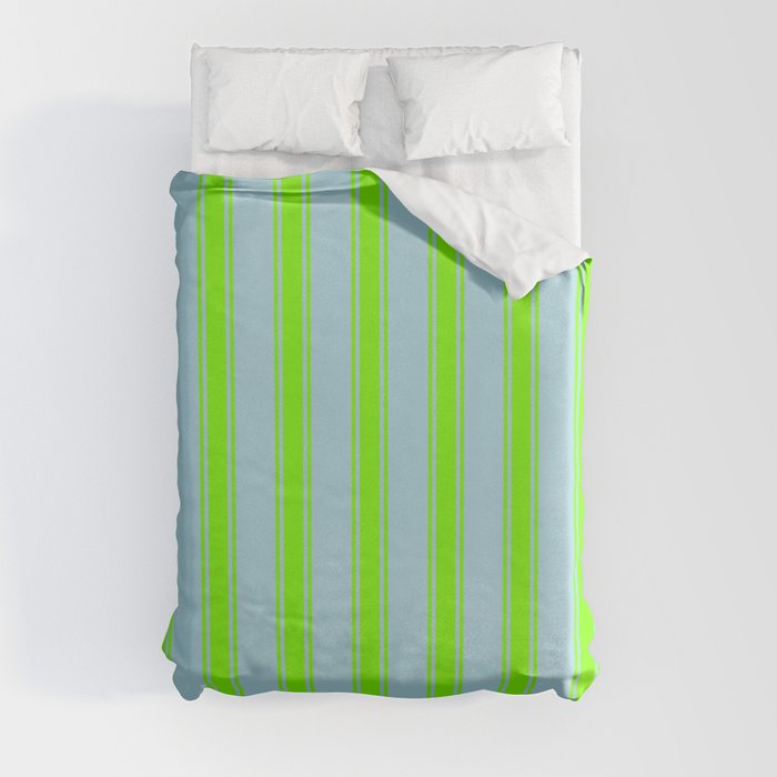 Light Blue and Chartreuse Colored Striped Pattern Duvet Cover