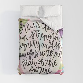 Proverbs 31:25 Floral // Hand Lettering Duvet Cover