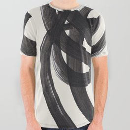 Mid Century Modern Minimalist Abstract Art Brush Strokes Black & White Ink Art Spiral Circles All Over Graphic Tee