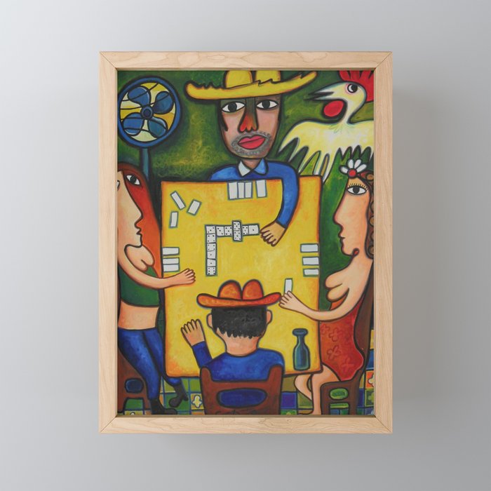 The Domino Players (Juego de Domino), Plaza Dolores, Santiago de Cuba, oil on canvas, by José Rodríguez Fuster Framed Mini Art Print