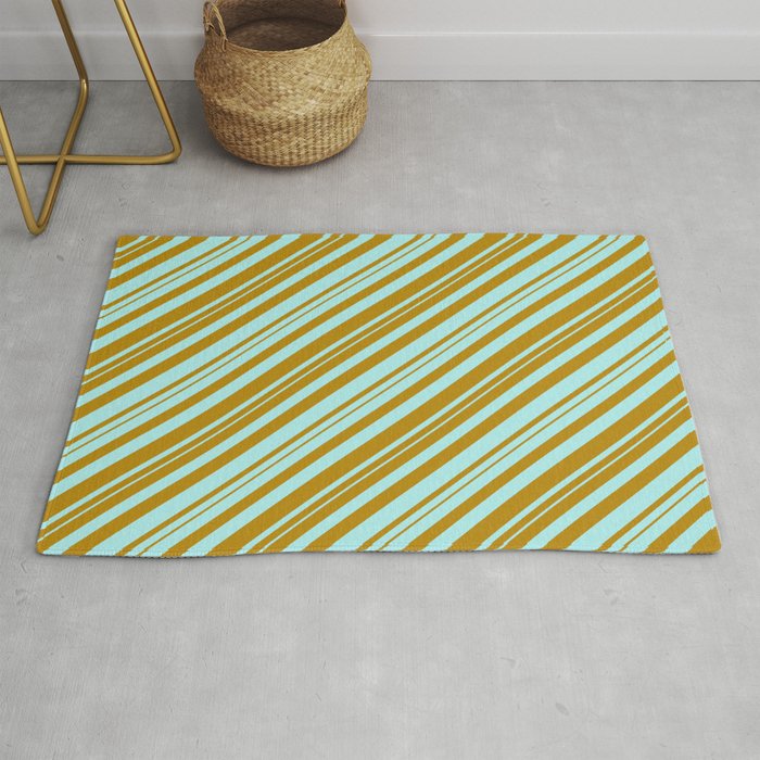 Dark Goldenrod & Turquoise Colored Lines/Stripes Pattern Rug