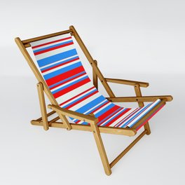 [ Thumbnail: Blue, Red & Mint Cream Colored Stripes Pattern Sling Chair ]
