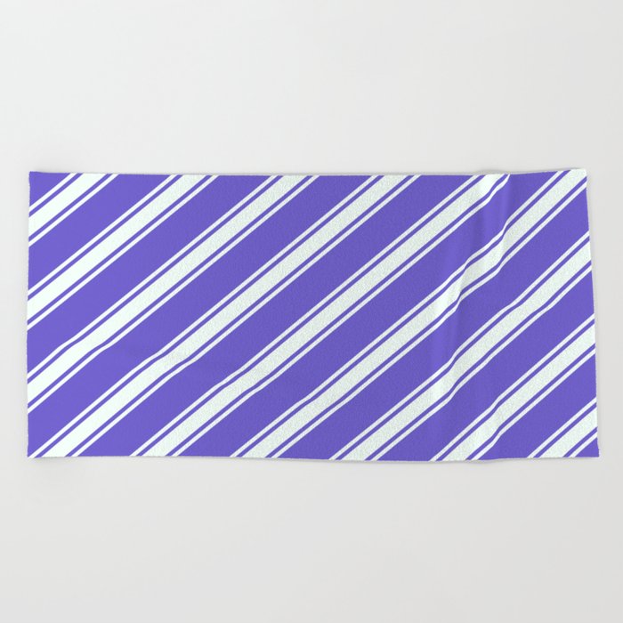 Slate Blue & Mint Cream Colored Pattern of Stripes Beach Towel