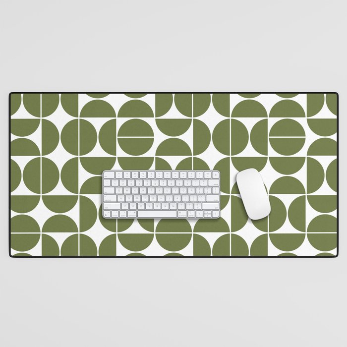 Mid Century Modern Geometric 04 Olive Green Desk Mat