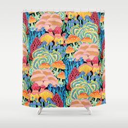 Fungi World (Mushroom world) - BKBG Shower Curtain | Bright, Blossom, Acrylic, Botanical, Modern, Forest, Fungi, Colorful, Floral, Pop Art 