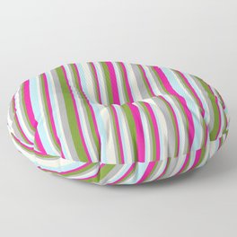 [ Thumbnail: Beige, Dark Gray, Green, Deep Pink, and Powder Blue Colored Stripes Pattern Floor Pillow ]