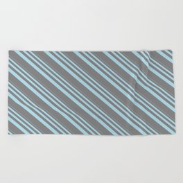 [ Thumbnail: Light Blue and Grey Colored Pattern of Stripes Beach Towel ]