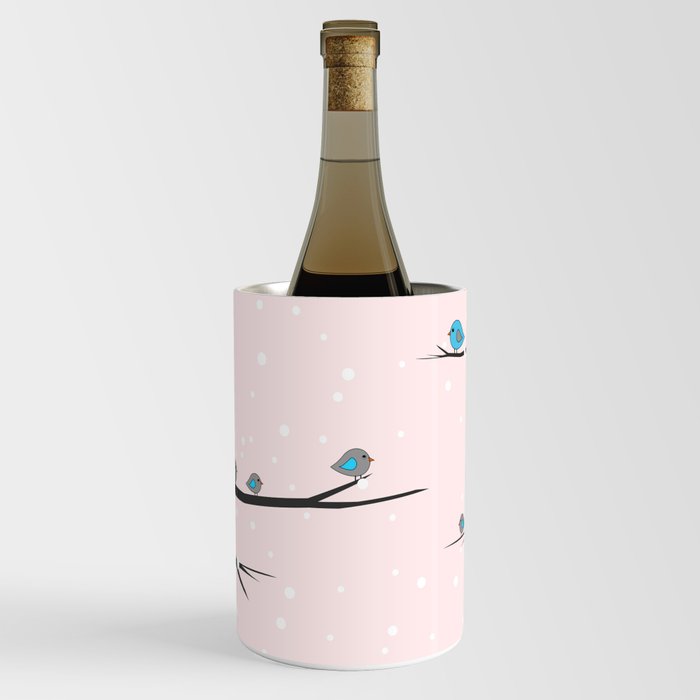 Cute birds on pink background Wine Chiller