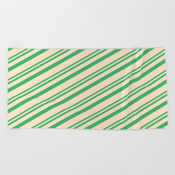 Sea Green & Bisque Colored Lines/Stripes Pattern Beach Towel