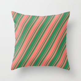 [ Thumbnail: Salmon and Sea Green Colored Stripes Pattern Throw Pillow ]