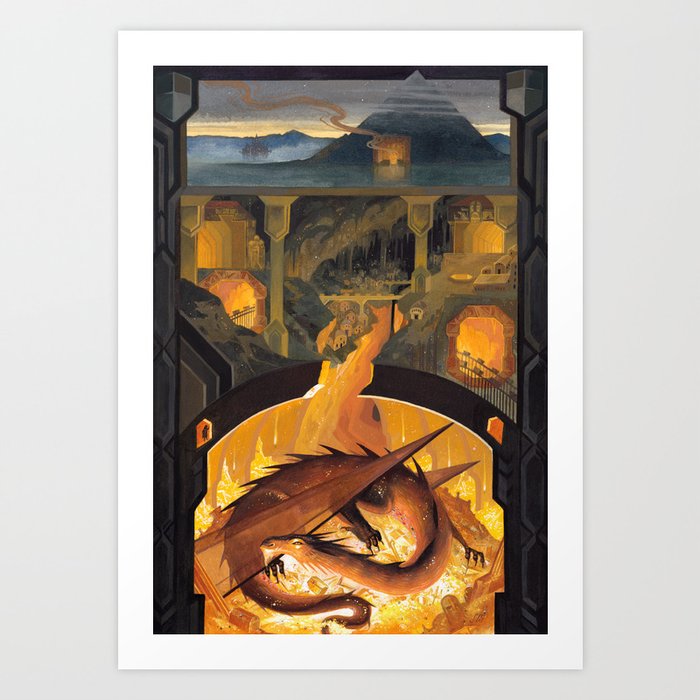 Beneath the Mountain Keep Kunstdrucke | Gemälde, Acrylic, Aquarell, Fantasie, Drache, Mine, Gold, Hoard, Jewels, Riches