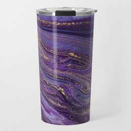 Purple Marble Glitter Gold Fluid Painting Pouring Jupiter Surface Glamorous Shiny Metallic Accents Travel Mug
